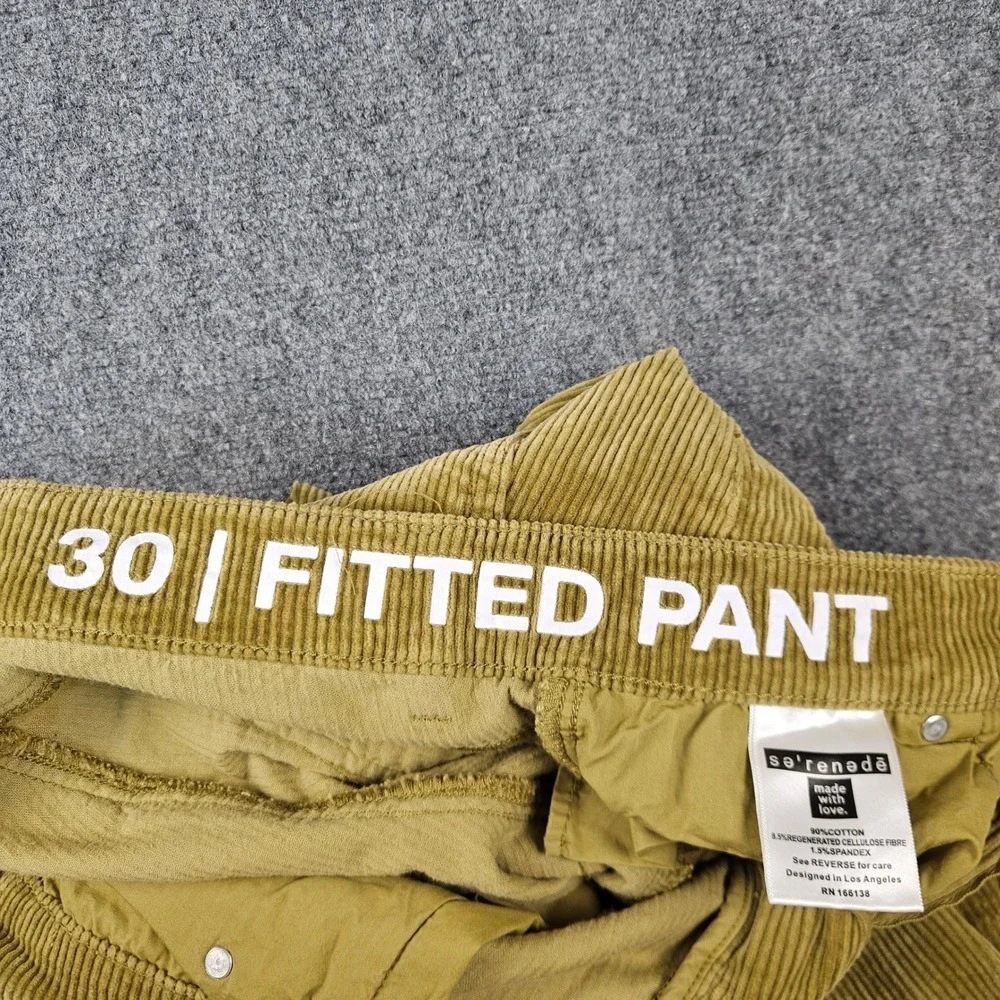 SERENEDE Mens Fitted Corduroy Pants 30 Mustard Yellow Gold Slim Stretch RN166138